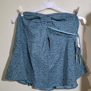 Anthropologie Blue Patterned Tank Top with Tie Detail New Size 2
